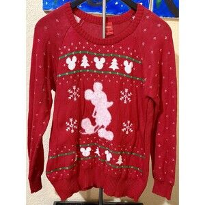 Disney Size Medium Mickey Mouse Christmas sweater red & white